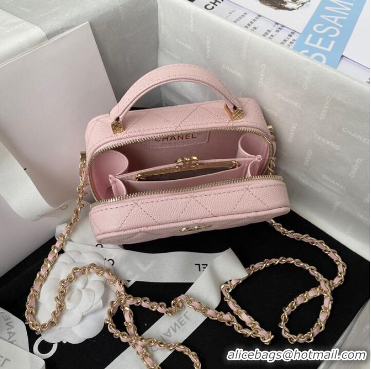 Buy Discount Chanel Grained Calfskin mini flap bag with top handle AS2431 Pink