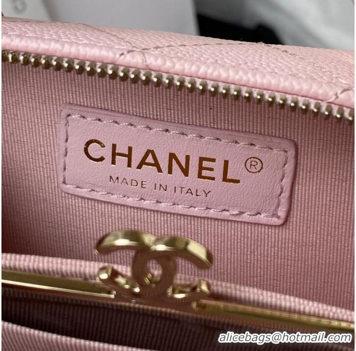 Buy Discount Chanel Grained Calfskin mini flap bag with top handle AS2431 Pink