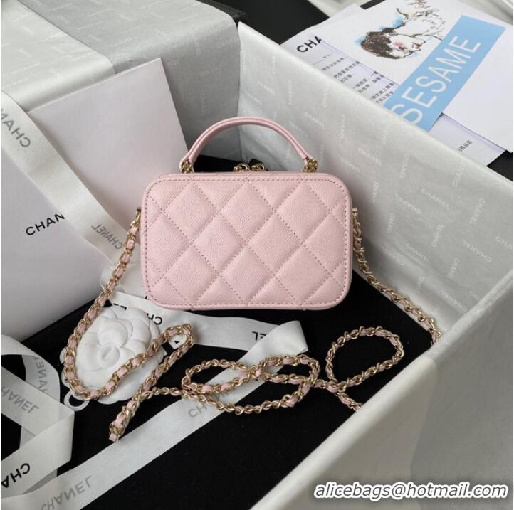 Buy Discount Chanel Grained Calfskin mini flap bag with top handle AS2431 Pink