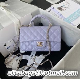 Pretty Style Chanel Sheepskin Leather mini flap bag with top handle AS2431 light purple