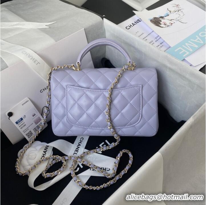 Pretty Style Chanel Sheepskin Leather mini flap bag with top handle AS2431 light purple