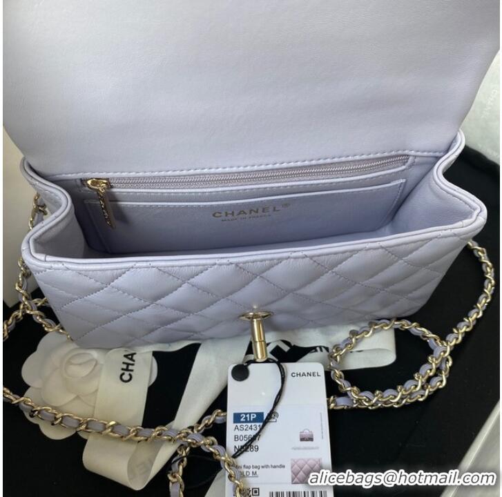 Pretty Style Chanel Sheepskin Leather mini flap bag with top handle AS2431 light purple