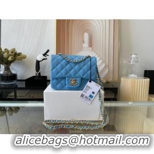 Low Cost Chanel MINI Flap Bag Original Sheepskin Leather 1115 sky blue