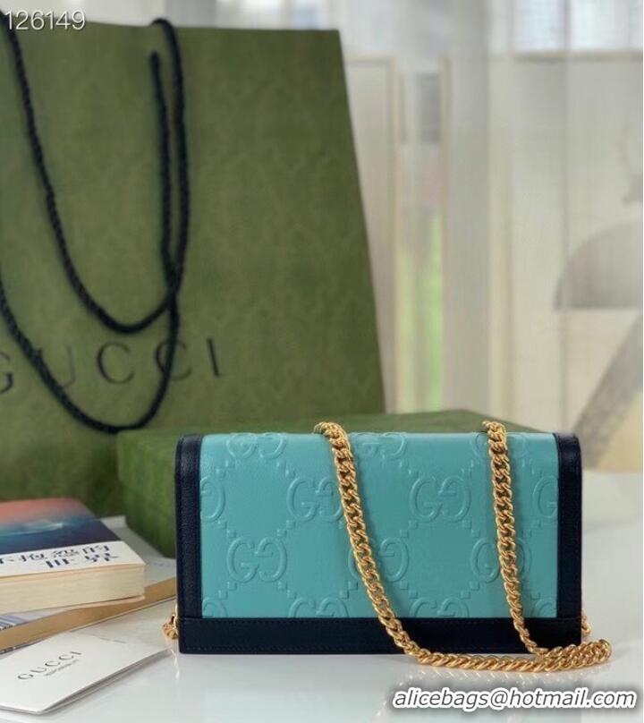 Super Quality Gucci GG wallet with chain 676155 Light blue