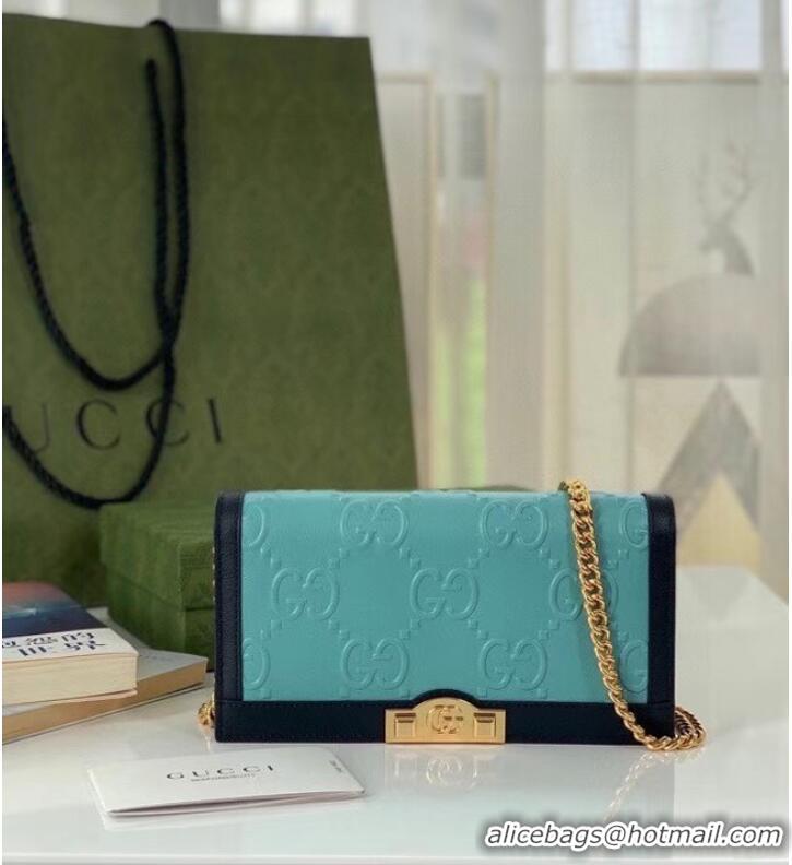 Super Quality Gucci GG wallet with chain 676155 Light blue