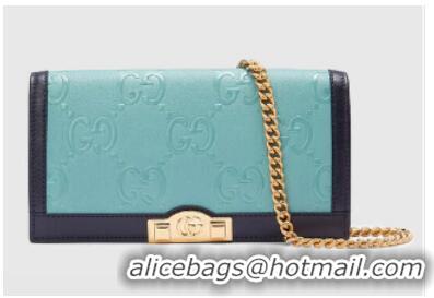 Super Quality Gucci GG wallet with chain 676155 Light blue