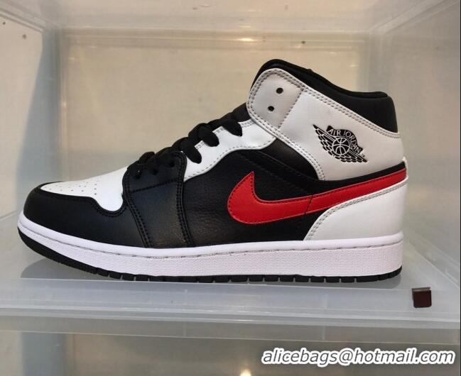 Discount Nike Air Jordan AJ1 Mid-top Sneakers Black/White/Red 112382