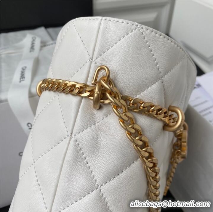 Famous Brand Chanel Drawstring Bag & Gold Metal AS3116 white