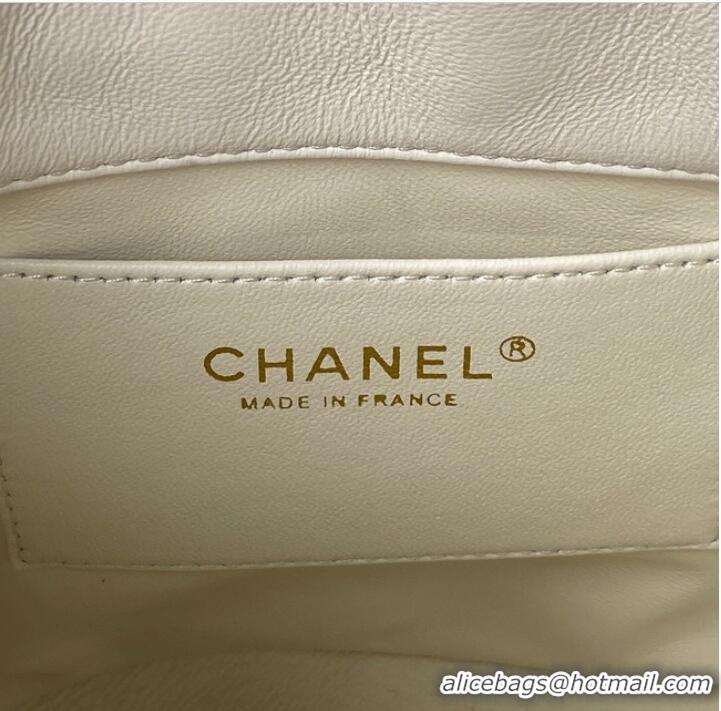 Famous Brand Chanel Drawstring Bag & Gold Metal AS3116 white