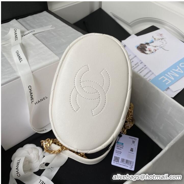 Famous Brand Chanel Drawstring Bag & Gold Metal AS3116 white