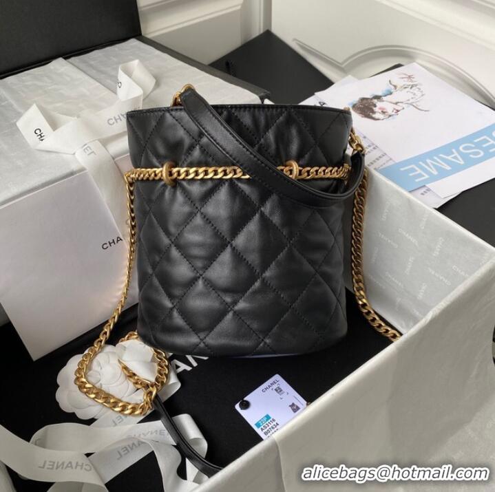 Luxury Discount Chanel Drawstring Bag & Gold Metal AS3116 black