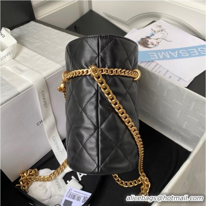 Luxury Discount Chanel Drawstring Bag & Gold Metal AS3116 black