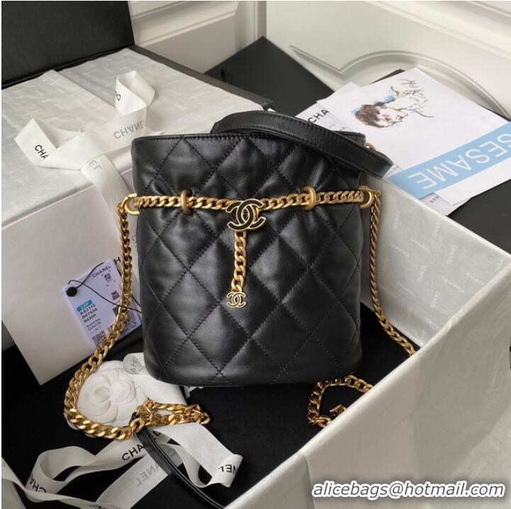 Luxury Discount Chanel Drawstring Bag & Gold Metal AS3116 black