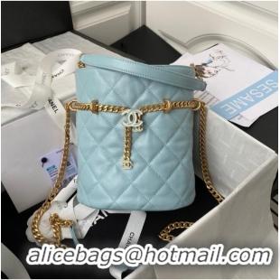 Luxury Cheap Chanel Drawstring Bag & Gold Metal AS3116 sky blue