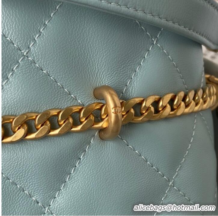 Luxury Cheap Chanel Drawstring Bag & Gold Metal AS3116 sky blue