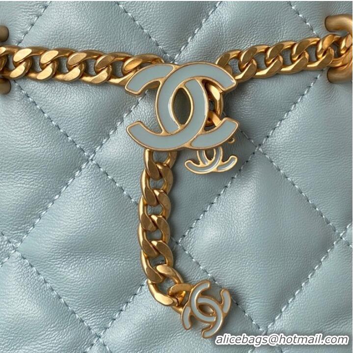 Luxury Cheap Chanel Drawstring Bag & Gold Metal AS3116 sky blue