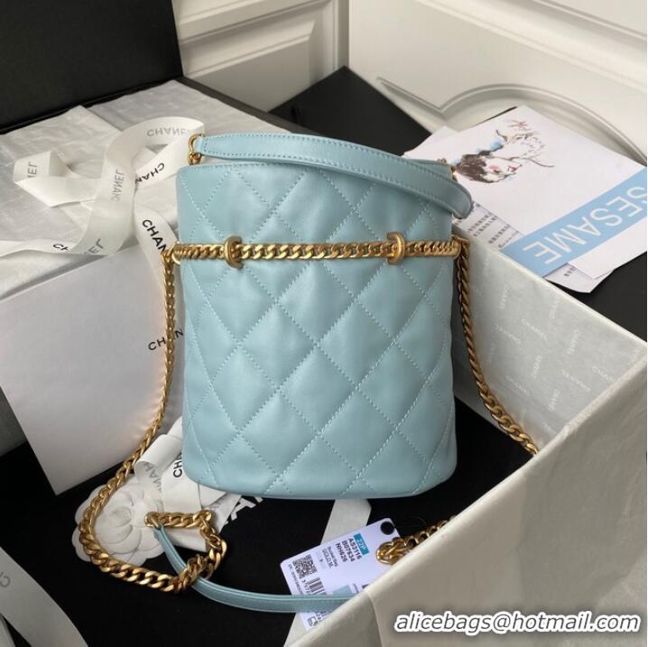 Luxury Cheap Chanel Drawstring Bag & Gold Metal AS3116 sky blue