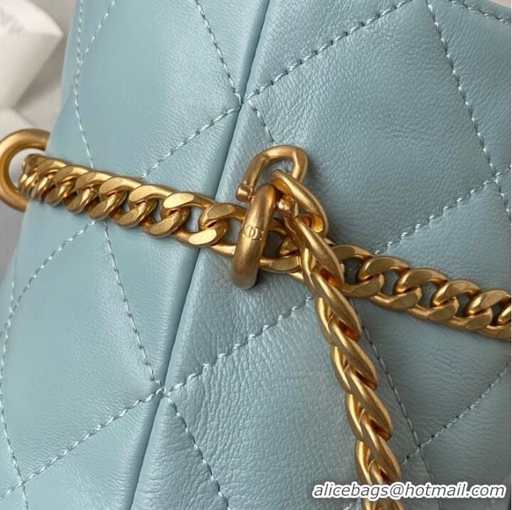 Luxury Cheap Chanel Drawstring Bag & Gold Metal AS3116 sky blue