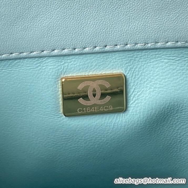 Luxury Cheap Chanel Drawstring Bag & Gold Metal AS3116 sky blue