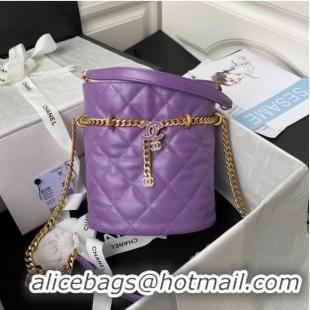 Good Taste Chanel Drawstring Bag & Gold Metal AS3116 purple