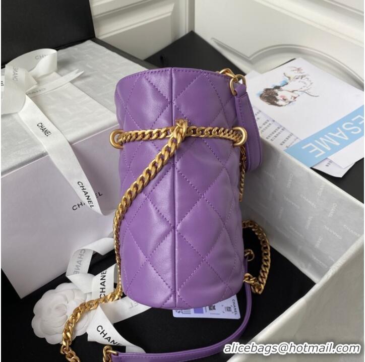 Good Taste Chanel Drawstring Bag & Gold Metal AS3116 purple