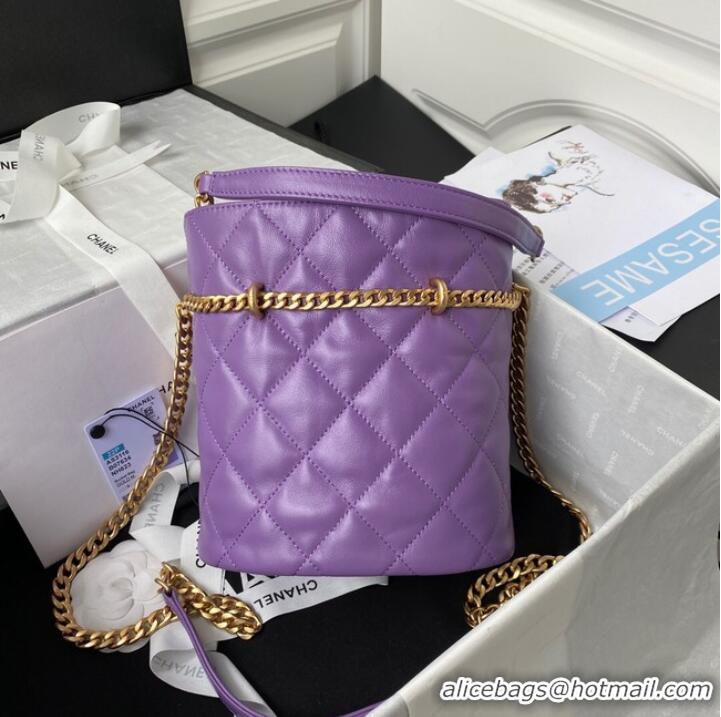 Good Taste Chanel Drawstring Bag & Gold Metal AS3116 purple