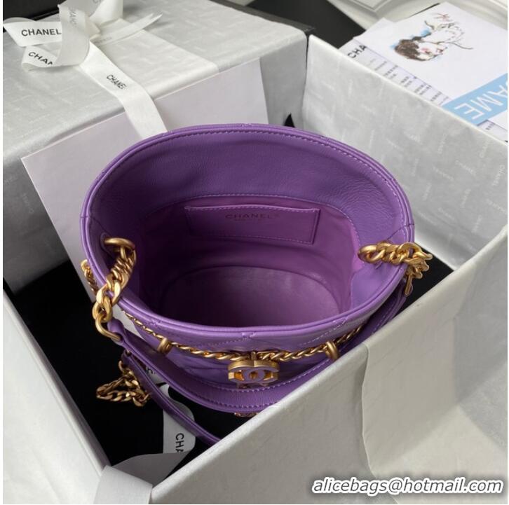 Good Taste Chanel Drawstring Bag & Gold Metal AS3116 purple