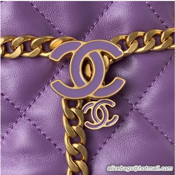 Good Taste Chanel Drawstring Bag & Gold Metal AS3116 purple