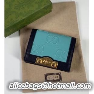 Luxury Cheap Gucci GG card case wallet 676150 light blue