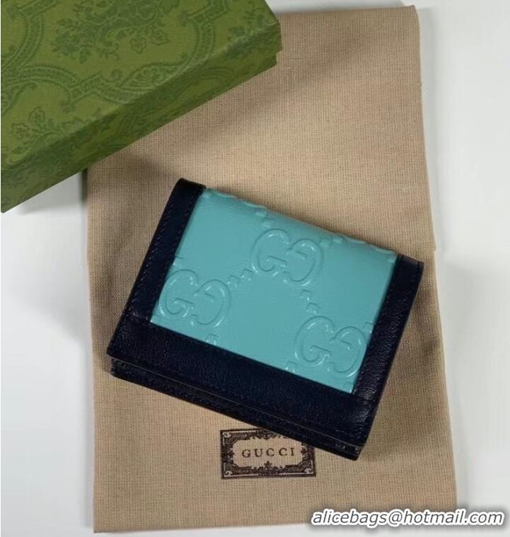 Luxury Cheap Gucci GG card case wallet 676150 light blue