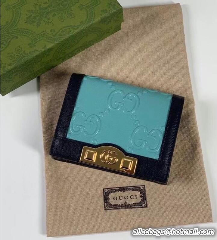 Luxury Cheap Gucci GG card case wallet 676150 light blue