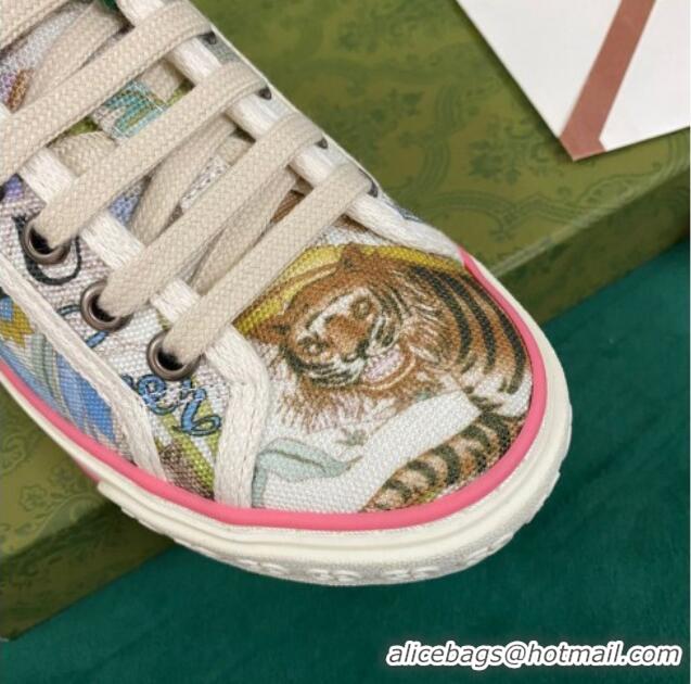 Sophisticated Gucci Women's Tennis 1977 Tiger Print Canvas Sneakers 030568