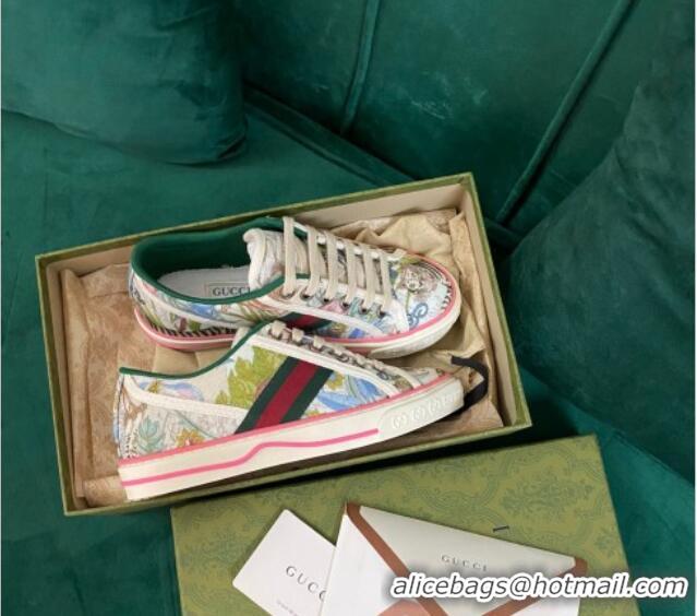 Sophisticated Gucci Women's Tennis 1977 Tiger Print Canvas Sneakers 030568