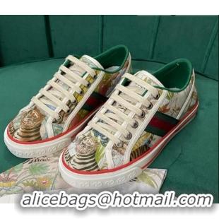 Hot Style Gucci Men's Tennis 1977 Tiger Print Canvas Sneakers 030569