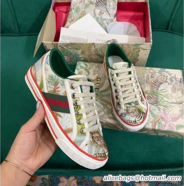 Hot Style Gucci Men's Tennis 1977 Tiger Print Canvas Sneakers 030569