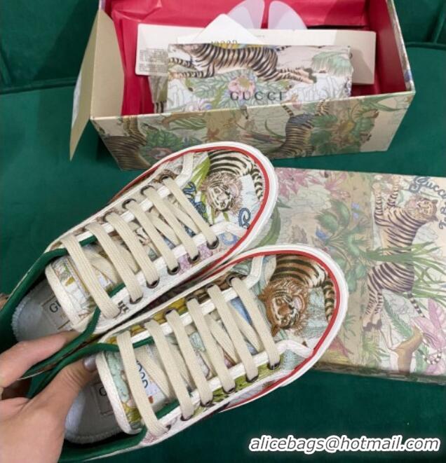 Hot Style Gucci Men's Tennis 1977 Tiger Print Canvas Sneakers 030569