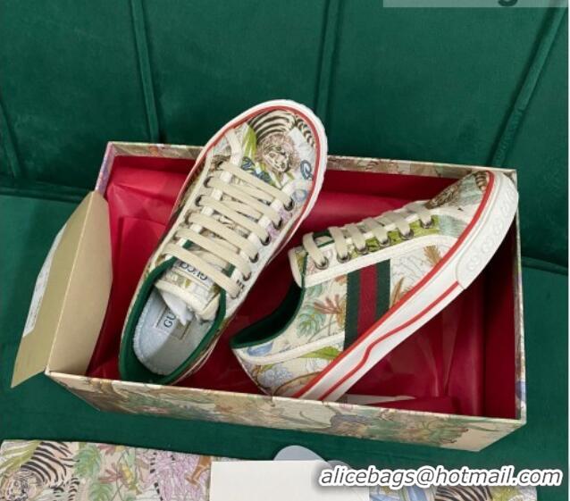 Hot Style Gucci Men's Tennis 1977 Tiger Print Canvas Sneakers 030569