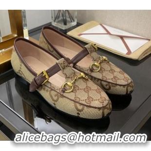 Charming Gucci GG Canvas Loafers with Horsebit Beige 030581