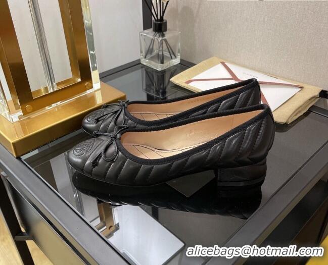 Low Price Gucci Diagonal Lambskin Ballet with Bow 3cm Black 030584