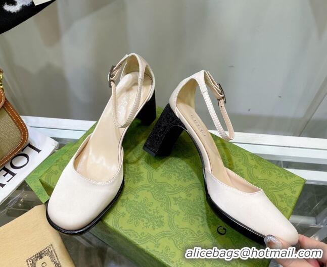 Good Looking Gucci Silk High Heel Pumps 8.5cm White 030701