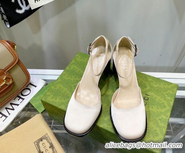 Good Looking Gucci Silk High Heel Pumps 8.5cm White 030701