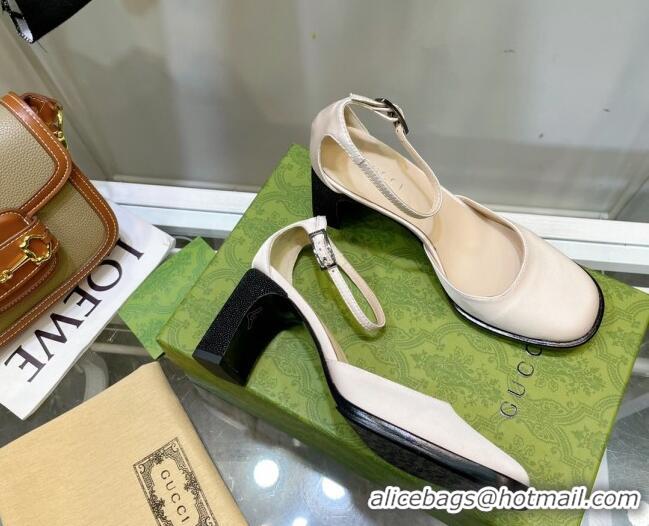 Good Looking Gucci Silk High Heel Pumps 8.5cm White 030701