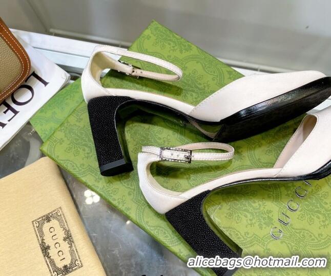 Good Looking Gucci Silk High Heel Pumps 8.5cm White 030701