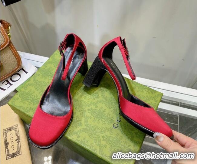 Crafted Gucci Silk High Heel Pumps 8.5cm Red 030705