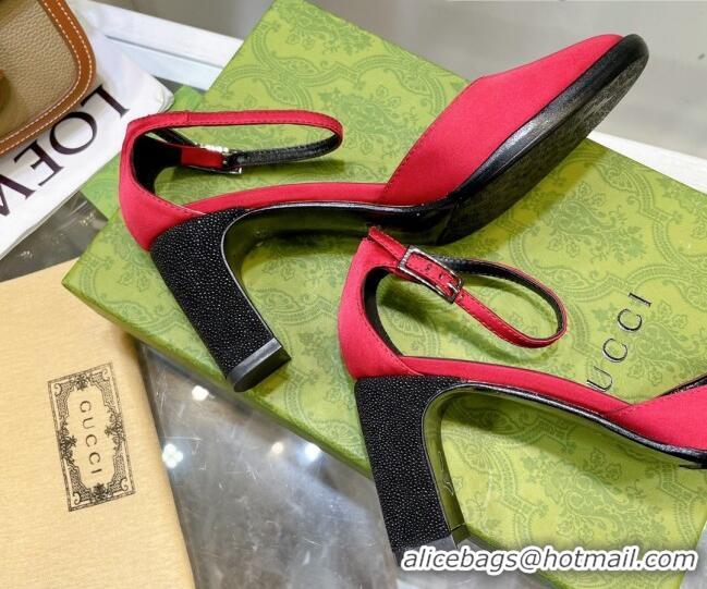 Crafted Gucci Silk High Heel Pumps 8.5cm Red 030705