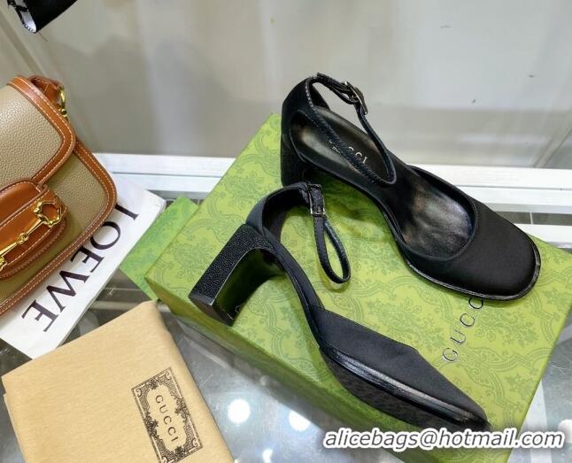 Best Price Gucci Silk High Heel Pumps 8.5cm Black 030706