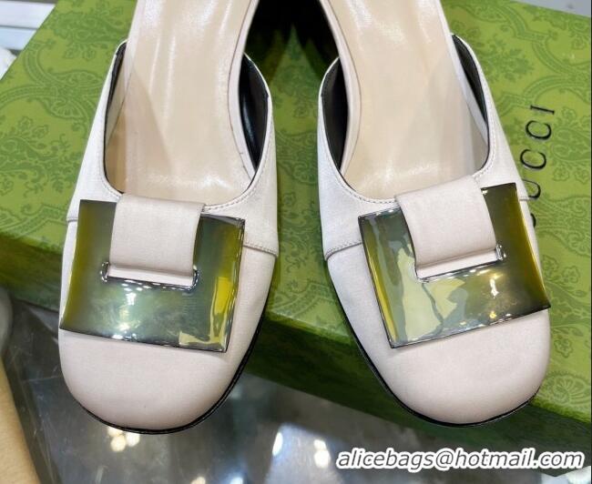 Luxury Gucci Silk High Heel Mules 8.5cm White 030707