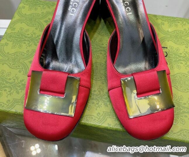 Best Price Gucci Silk High Heel Mules 8.5cm Red 030708