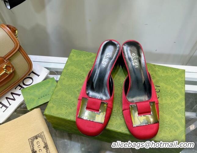 Best Price Gucci Silk High Heel Mules 8.5cm Red 030708