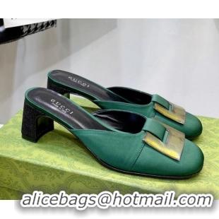 Top Grade Gucci Silk High Heel Mules 8.5cm Green 030709